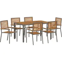 vidaXL Ensemble de jardin pour repas, 7 pièces, gris et marron, en résine tressée