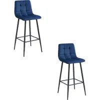 Leobert Tabouret Valora ARCETO - Velours bleu marine et pieds noirs x2 | Élégante paire de tabourets bleu marine