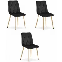 Leobert Chaise Valora LIBRA en velours noir avec pieds en bois, lot de 3 | Lot de 3 chaises noires avec base en bois élégante