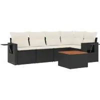 vidaXL Ensemble de salon de jardin 6 pièces avec coussins noir poly rotin