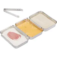 Relaxdays Set de panure en acier inoxydable, 3 bols pour panure, avec pince à panure, empilables, lavables au lave-vaisselle, couleur argent