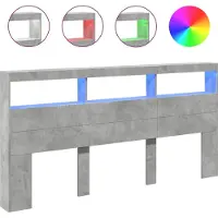vidaXL Tête de lit LED avec étagères gris béton 200x17x102 cm
