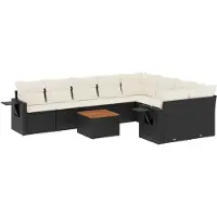 vidaXL Ensemble de 10 canapés de jardin avec coussins noir poly rotin