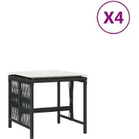 vidaXL Tabourets de jardin et coussins lot de 4 noir 41x41x36 cm rotin