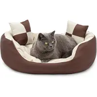 Lionto Lit pour chats, lit moderne 4 en 1 en tissu Oxford, réversible, résistant aux griffes & facile d'entretien, 65x50 cm, brun/beige