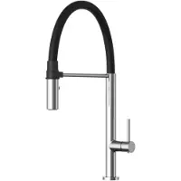 Granitan | Robinet de cuisine - haut - arc - support magnétique - flexible - noir et argent - robinet cuisine - tête céramique - SCALA