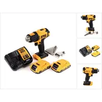 DeWalt Pistolet à air chaud sans fil DCE 530 D2 18 V 530 °C + 2 batteries 2,0 Ah + 1 chargeur + buse à large jet et buse à réflecteur