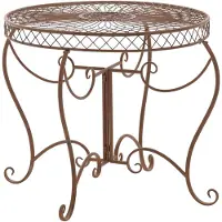 CLP Table De Jardin Avec Plateau Rond En Métal Marron Antique