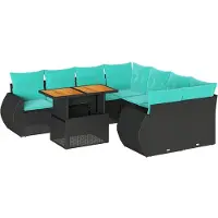 vidaXL Ensemble de salon de jardin 9 pièces avec coussins noir poly rotin