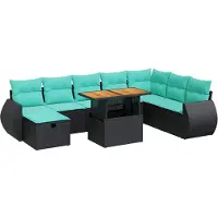 vidaXL Ensemble de salon de jardin 9 pièces avec coussins Marron Poly rotin Acacia