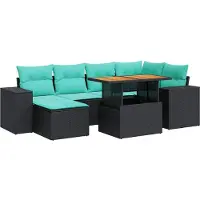 vidaXL Ensemble de salon de jardin 7 pièces avec coussins noir poly rotin