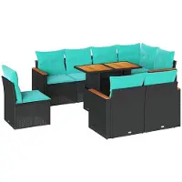 vidaXL Ensemble de salon de jardin 9 pièces avec coussins noir poly rotin