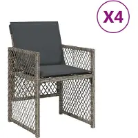 vidaXL Chaises de jardin avec coussins 4 pcs. Gris Poly Rattan