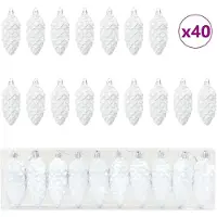 vidaXL Boule de Pomme de Pin de Noël 40 pcs Blanc