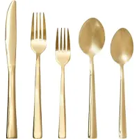 Intirilife Set de couverts 20 pièces en acier inoxydable doré - 4 fourchettes à gâteau, 4 couteaux, 4 cuillères à dessert - Couverts pour 4 personnes, anguleux, lavables au lave-vaisselle