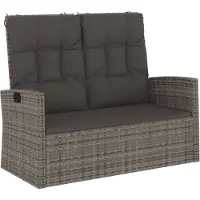 vidaXL Banc de jardin avec fonction chaise longue & coussins Gris 118 cm Poly rotin