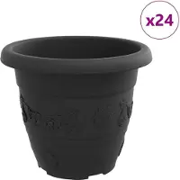 vidaXL Pot À Fleurs Rond 24 Pcs Noir Ø 26 X 21,5 Cm Plastique