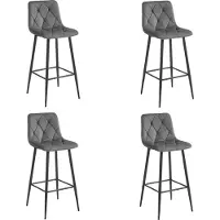 Leobert Tabouret De Bar - - Nado - Velours Gris Foncé/Pieds Noirs - Lot De 4