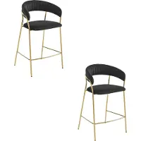 Leobert Tabouret De Bar - - Badia - Velours Noir/Pieds Dorés - Lot De 2