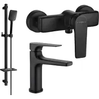 Mexen Lynx DQ62 SET mitigeur de lavabo + mitigeur de douche avec accessoires, noir (745904DQ62-70)