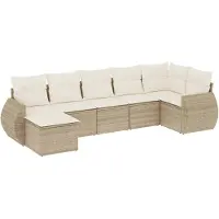 vidaXL Ensemble de salon de jardin 7 pièces avec coussins Beige Poly Rattan