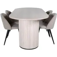 Ebuy24 BiancaWW ensemble table, table chêne plaqué blanc washed et 4 Velvet Stitches chaises beige.
