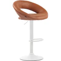 CLP Tabouret de bar Olinda en similicuir, réglable en hauteur et pivotant, couleur marron clair, piètement blanc