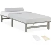 Homestyle4u Cadre de lit 90x200 cm avec Matelas Lit en bois massif Gris Lit simple Lit palette Lit d'enfant Sommier à lattes