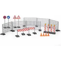 BRUDER 62007 - Zubehör Baustellenset, Zäune, Schilder & Pylonen - 1:16 Baustelle Straßenbau Bauarbeiten BAU-Fahrzeuge Spielzeug