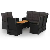 vidaXL Ensemble salon de jardin 4 pièces avec coussins noir poly rotin