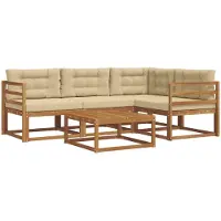vidaXL Ensemble de canapés d'extérieur avec coussins 5 pièces Nature et Beige