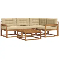 vidaXL Ensemble de canapés d'extérieur avec coussins 5 pièces Nature et Beige