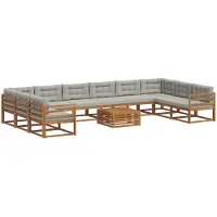 vidaXL Ensemble de canapés d'extérieur avec coussins 11 pièces Naturel et gris clair