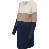 ONLY Maternity Robes en maille 'OLMLillo' beige / bleu foncé / blanc