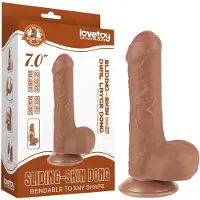 Lovetoy Sliding-Skin - gode ceinture avec testicules - double couche - 18,3cm
