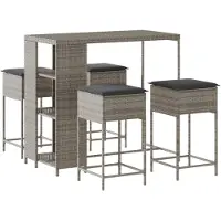 vidaXL Ensemble bar de jardin 5 pièces avec coussins Gris Poly rotin
