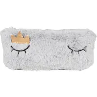 Juleeze JZWA0205 Portefeuille 21 x 2 x 10 cm en Fourrure artificielle grise avec couronne et fermeture éclair