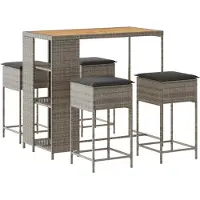 vidaXL Ensemble bar de jardin 5 pièces avec coussins Gris Poly rotin