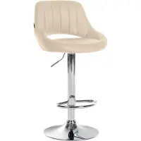 CLP Tabouret de bar Milet en similicuir, réglable en hauteur, pivotant, avec dossier, couleur crème, piètement chromé