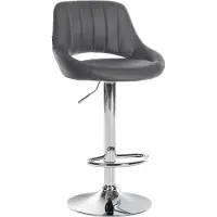 CLP Tabouret de bar Milet en similicuir, réglable en hauteur, pivotant, avec dossier, gris, structure chromée