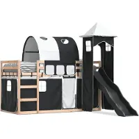 vidaXL Lit superposé avec toboggan et rideaux blanc et noir 80x200 cm