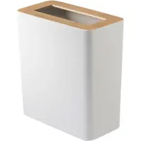 Yamazaki Home Corbeille à papier petite 30cm moderne petite étroite avec couvercle en bois astucieux blanc 28x30x15cm