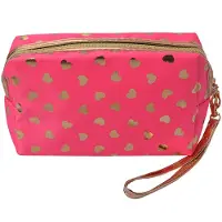 Clayre & Eef Trousse de toilette Juleeze JZTB0026F – rose, avec des petits cœurs dorés, 18 x 10 cm