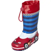 Playshoes Bottes en caoutchouc 'Rennwagen' bleu / rouge / blanc