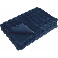 vidaXL Couverture en Fourrure de Lapin Synthétique Bleu Marine