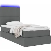 vidaXL Lit coffre à LED avec matelas, gris foncé, 90 x 200 cm, tissu