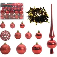 vidaXL , ensemble de boules de Noël, 61 pièces, 150 LED, lumière blanche chaude, diamètre 6 cm
