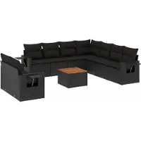 vidaXL Ensemble de 10 canapés de jardin avec coussins noir poly rotin