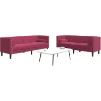 vidaXL Ensemble de 2 canapés Chesterfield avec traversins Rouge Velours