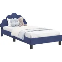 vidaXL Sommier de lit d'enfant avec tête de lit bleu police 90 x 190 cm velours